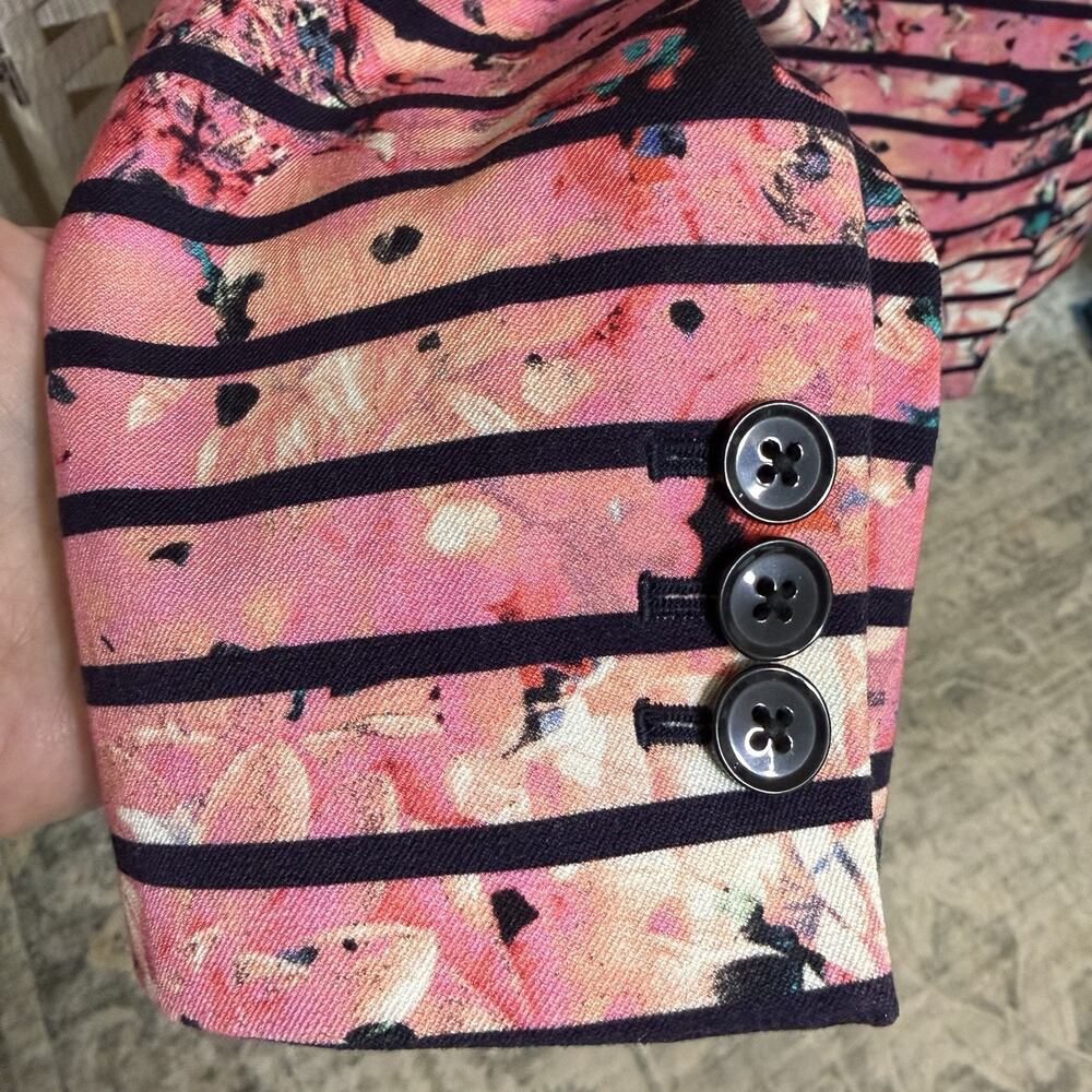 Banana Republic Single Button Blazer Women Size 8 BELLA STRIPE PINK FLORAL Lined - Picture 7 of 12